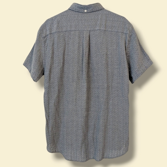 Billy Reid Blue Patterned Woven Cotton Short Sleeve Button-Up Tuscumbia Shirt LG - Picture 3 of 8